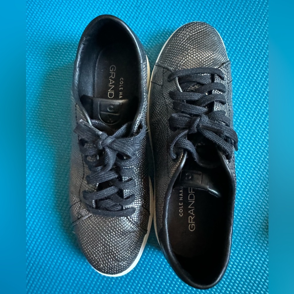Cole Haan black metallic leather sneakers